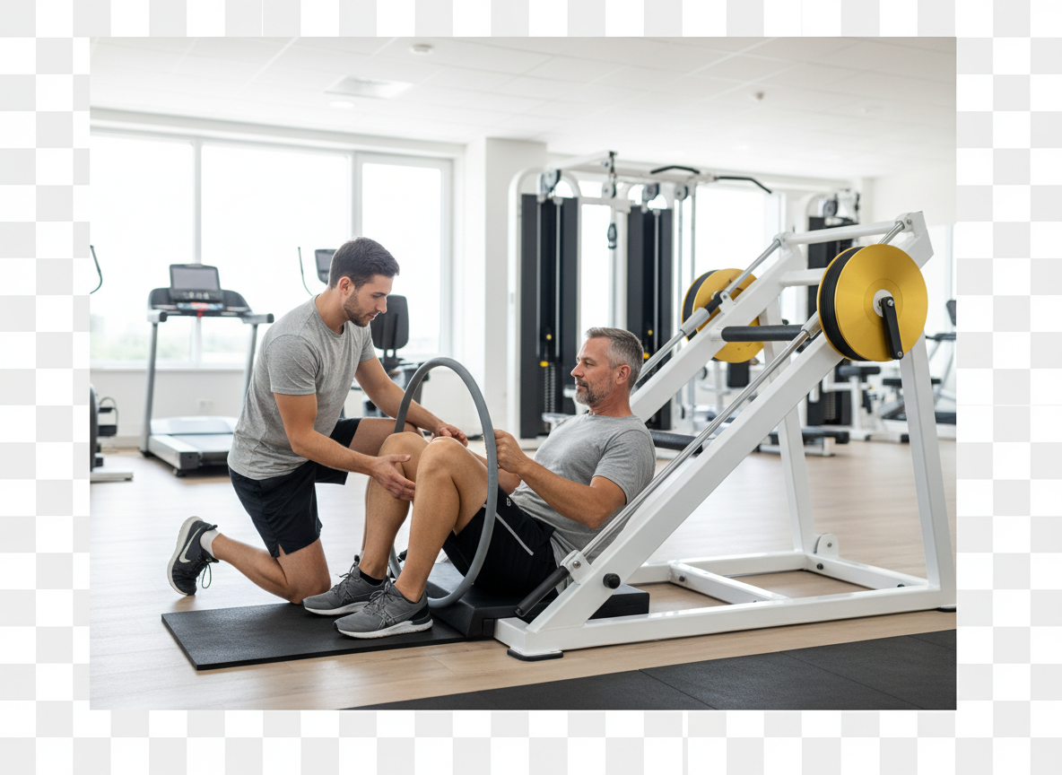 Physical therapist helping patient with leg exercise