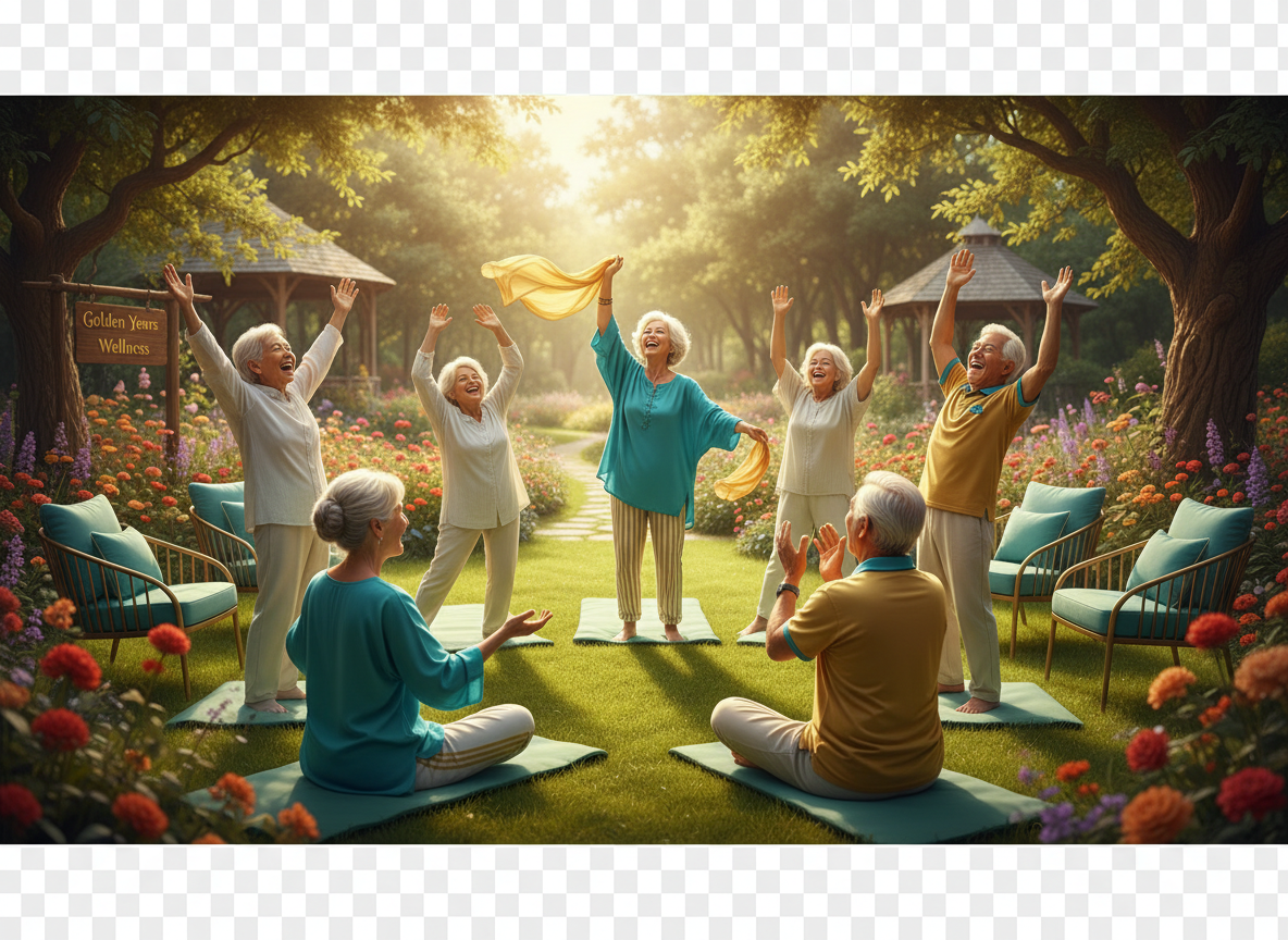 Active seniors participating in group exercise outdoors
